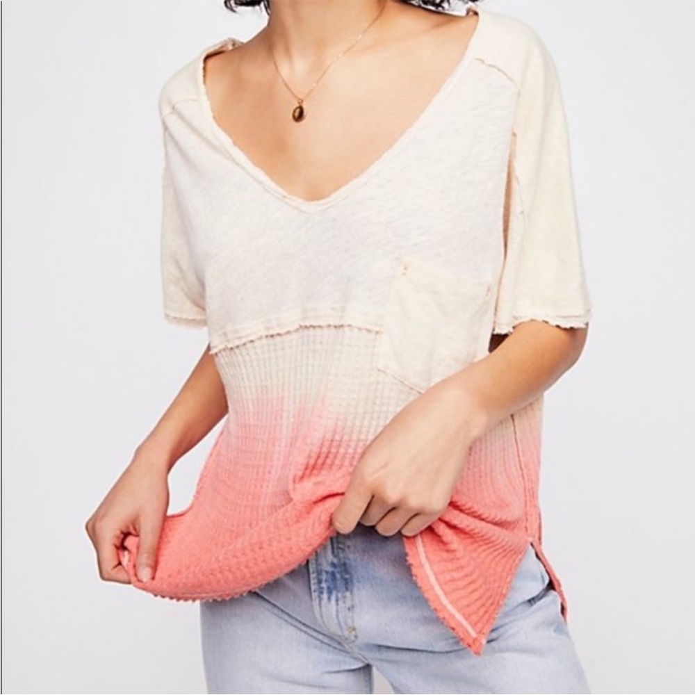 We the Free Sun Dial T-Shirt Coral Ombré Dip Dye Sz Medium